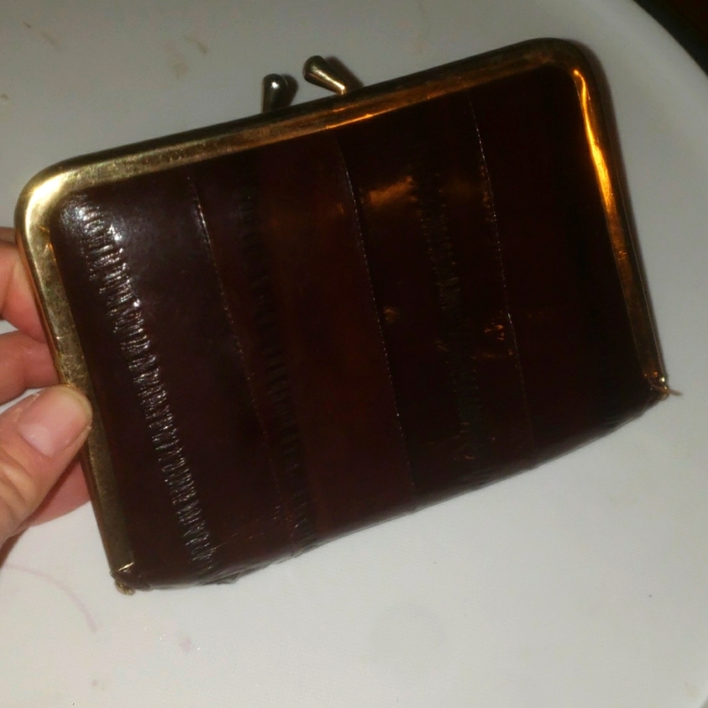 Geniun Eelskin clutch rich chocolate color snap closure